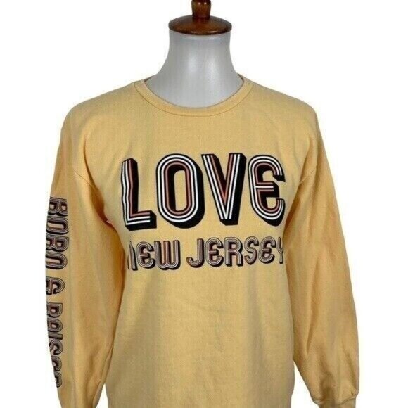 Mad Engine Love New Jersey Graphic Sweatshirt Yellow Long Sleeve Pullover Large - Picture 2 of 6